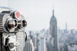 Tower viewers overlooking the New York City skyline